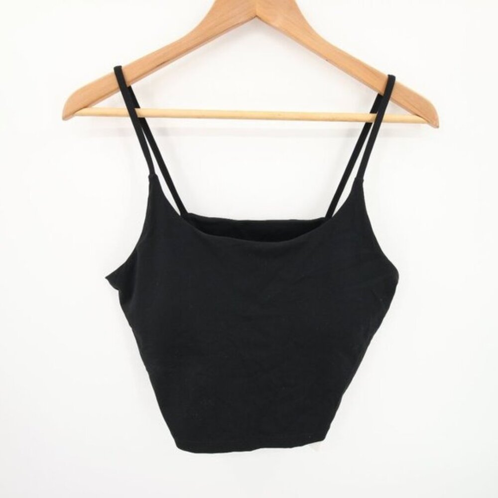 NWT Black Tank Top Cropped Built-In Bra Sports Bra Longline Padded Scoop Neck